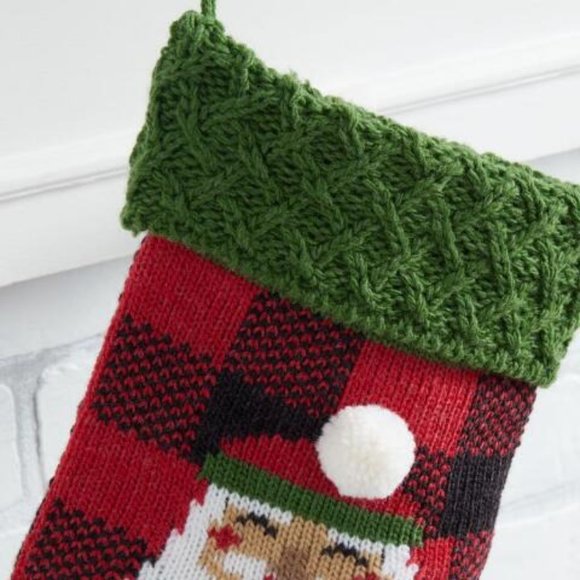 World Market Red And Green Knit Lumberjack Santa Christmas Stocking  NEW - Picture 2 of 2